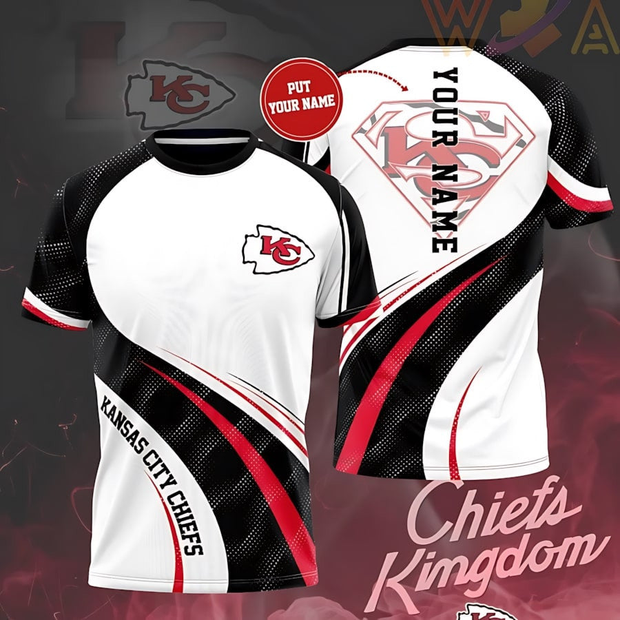 Kansas City Chiefs Super Fan Custom Name All Over Printed T-Shirt - White