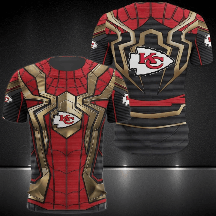 Kansas City Chiefs Red Spider Man All Over Printed T-Shirt - Black