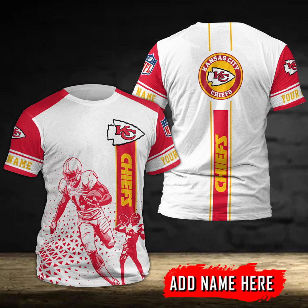 Kansas City Chiefs Touchdown Run Custom Name All Over Printed T-Shirt - White