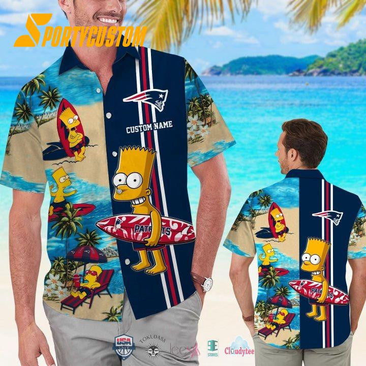 New England Patriots x Bart Simpson Custom Name Hawaiian Shirt