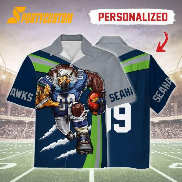 Seattle Seahawks Football Team Mascot Custom Name & Number Hawaiian Shirt