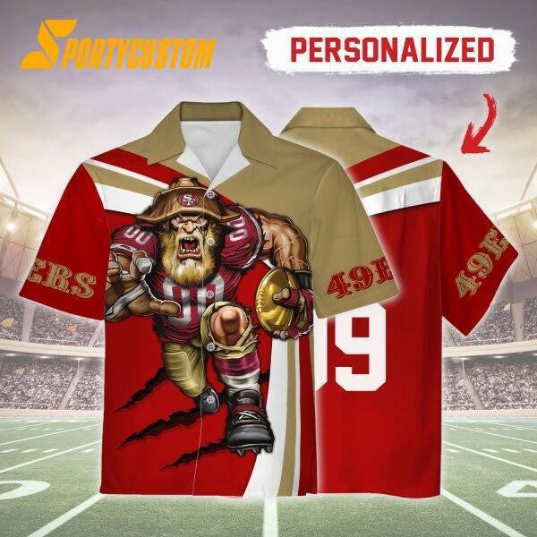 San Francisco 49ers Football Team Mascot Custom Name & Number Hawaiian Shirt