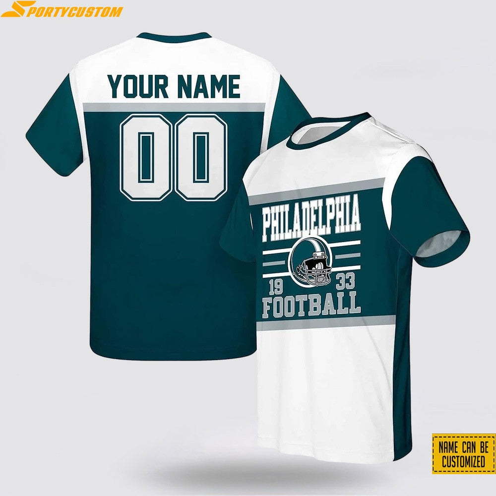 Philadelphia Eagles Custom Name & Number All Over Printed T-Shirt - White/Midnight Green