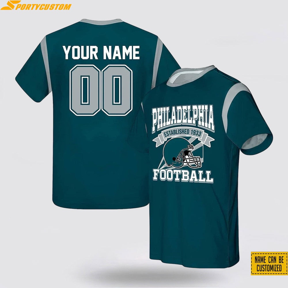 Philadelphia Eagles Custom Name & Number All Over Printed T-Shirt - Midnight Green