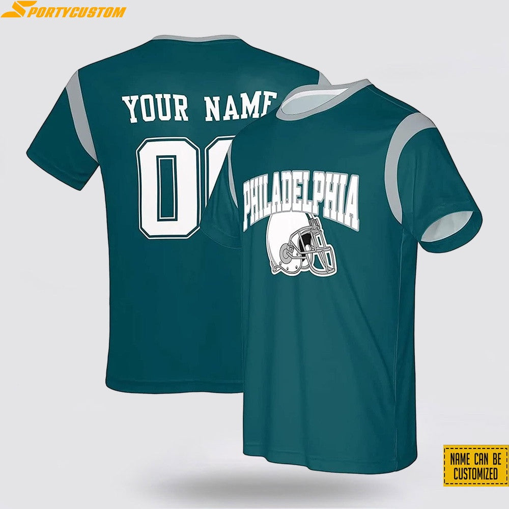 Philadelphia Eagles Helmet Custom Name & Number All Over Printed T-Shirt - Midnight Green