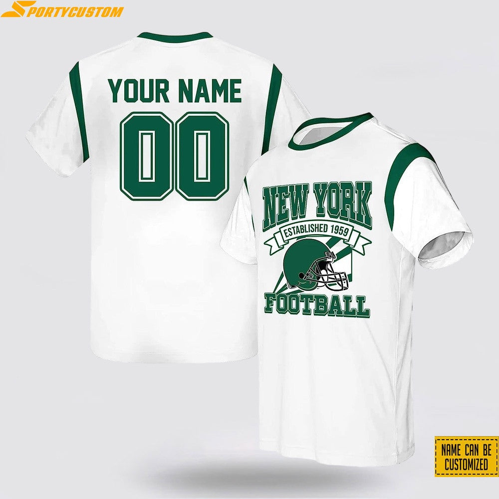 New York Jets Helmet Custom Name & Number All Over Printed T-Shirt - White