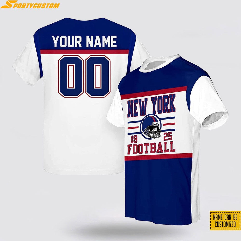 New York Giants Custom Name & Number All Over Printed T-Shirt - White