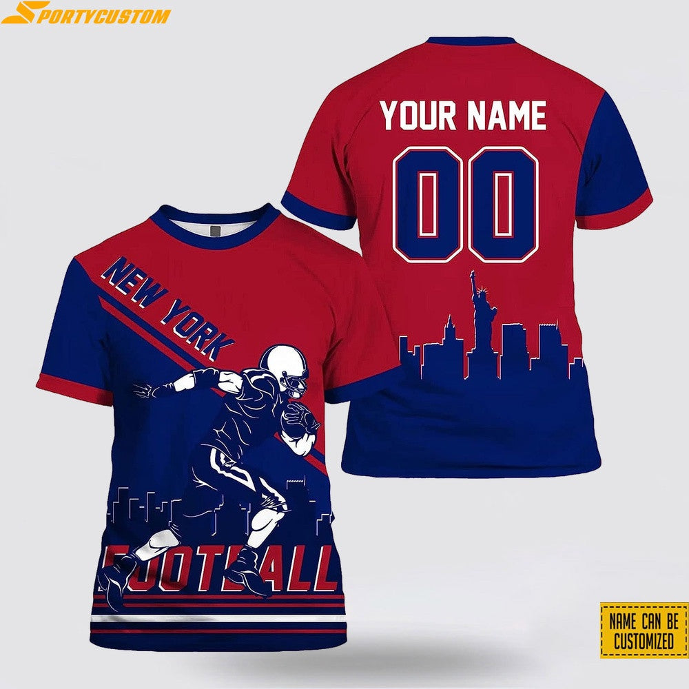 New York Giants Running Player Custom Name & Number All Over Printed T-Shirt - Red/Blue