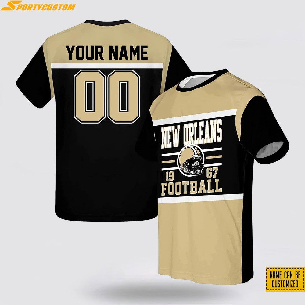 New Orleans Saints Custom Name & Number All Over Printed T-Shirt - Gold/Black