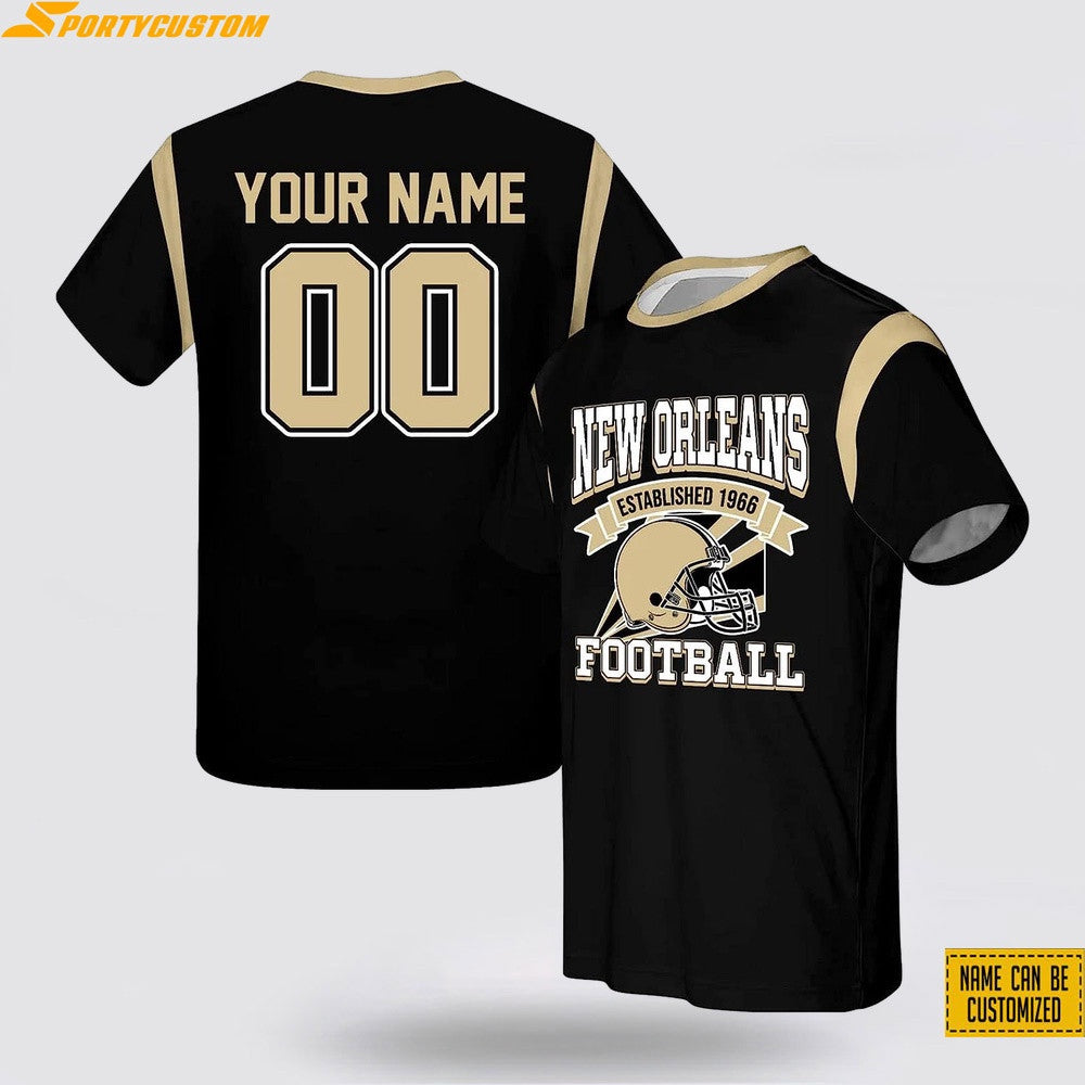 New Orleans Saints Helmet Custom Name & Number All Over Printed T-Shirt - Black