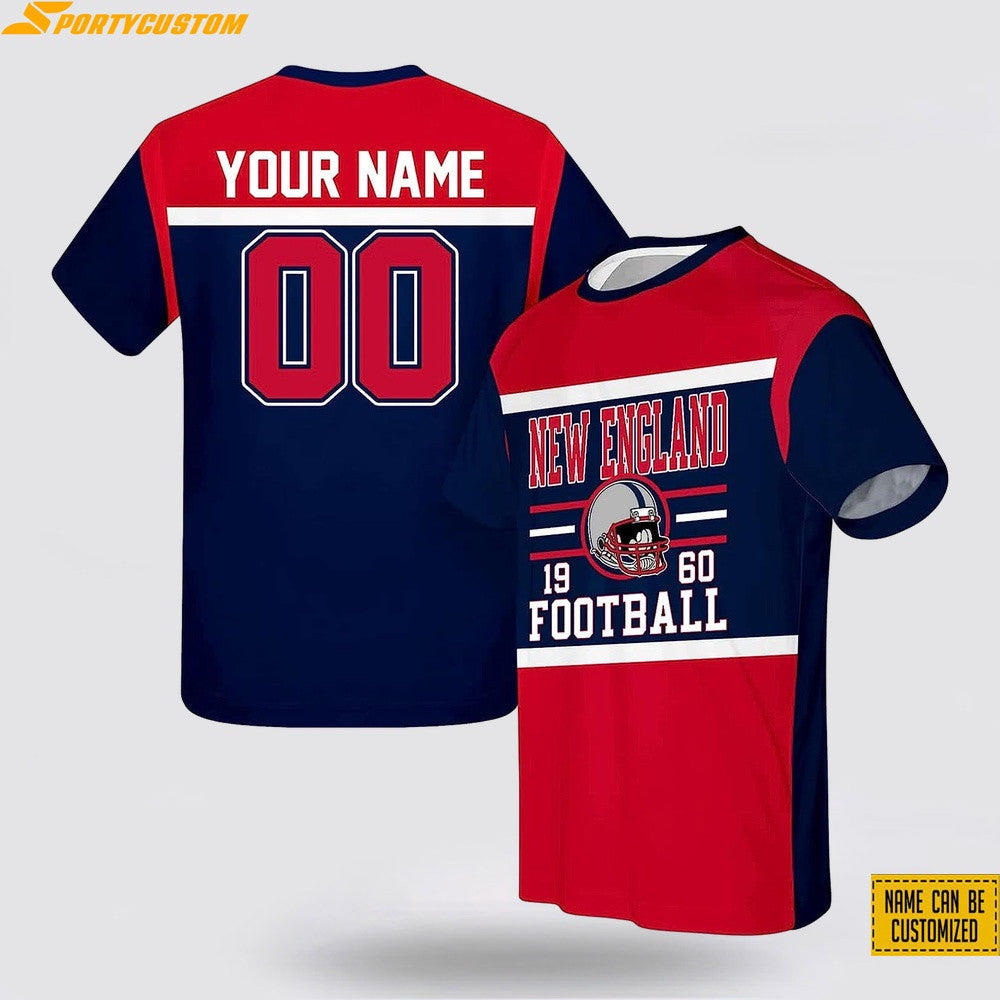 New England Patriots Custom Name & Number All Over Printed T-Shirt - Red/Navy
