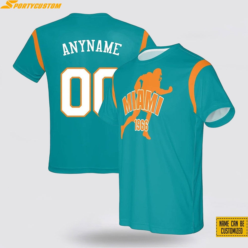 Miami Dolphins Player Custom Name & Number All Over Printed T-Shirt - Aqua