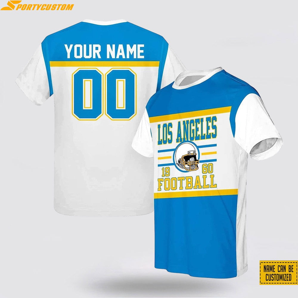 Los Angeles Chargers Helmet Custom Name & Number All Over Printed T-Shirt - White