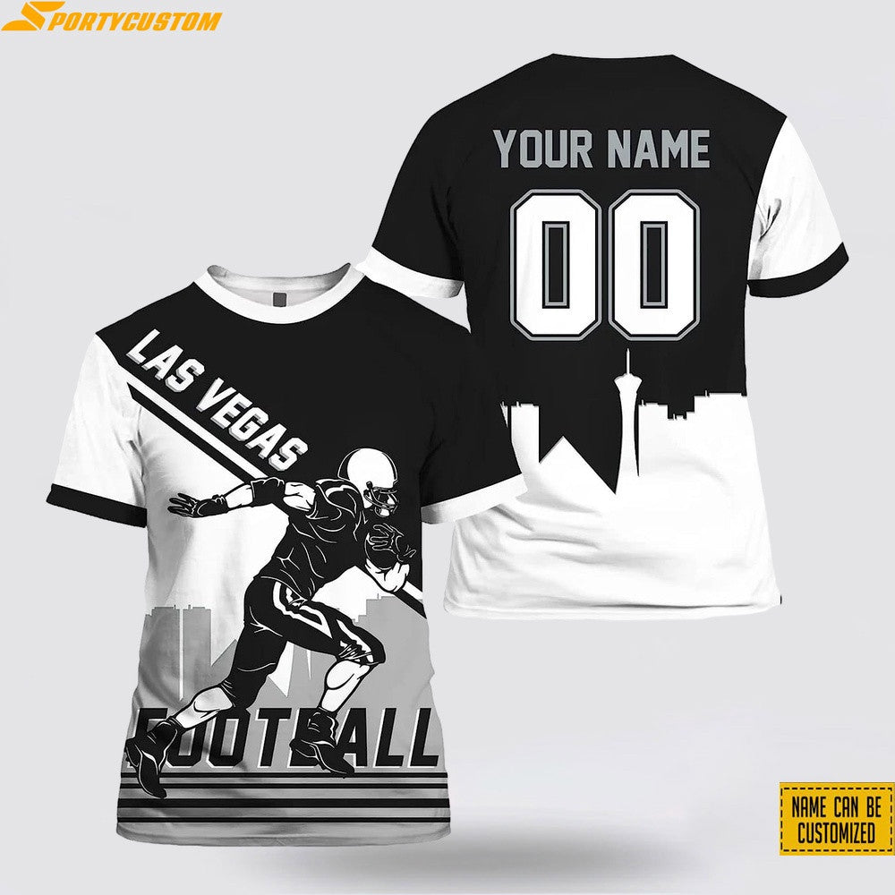 Las Vegas Raiders Running Player Custom Name & Number All Over Printed T-Shirt - Black