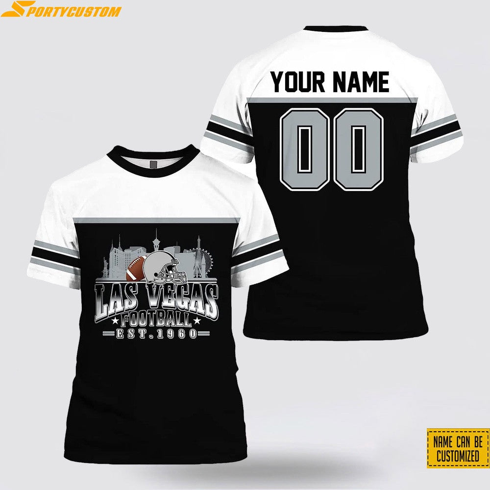 Las Vegas Raiders City Custom Name & Number All Over Printed T-Shirt - White/Black