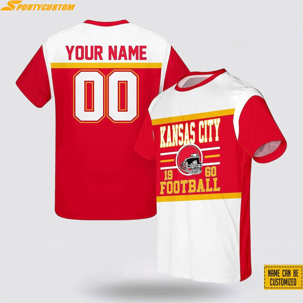 Kansas City Chiefs Helmet Custom Name & Number All Over Printed T-Shirt - White/Red