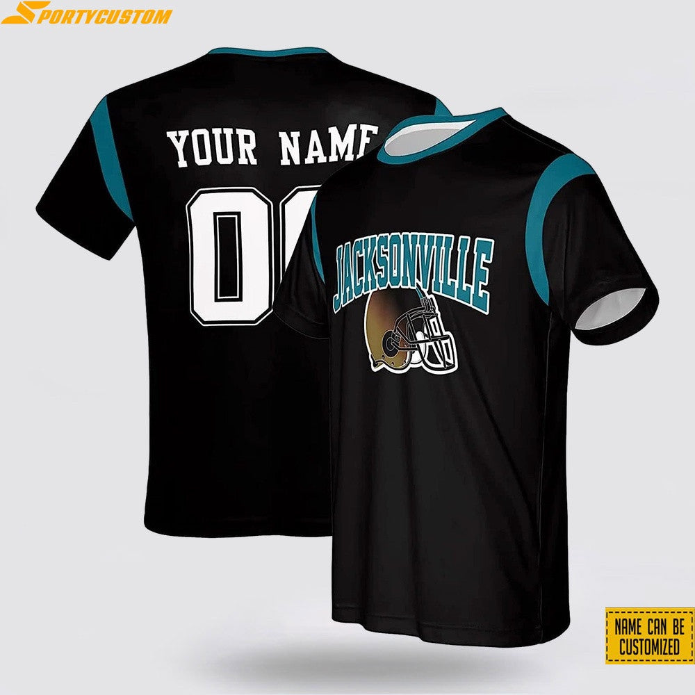 Jacksonville Jaguars Helmet Custom Name & Number All Over Printed T-Shirt - Black