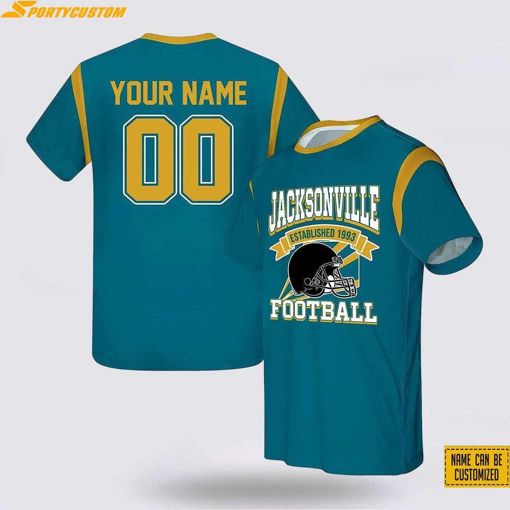 Jacksonville Jaguars Helmet Custom Name & Number All Over Printed T-Shirt - Teal
