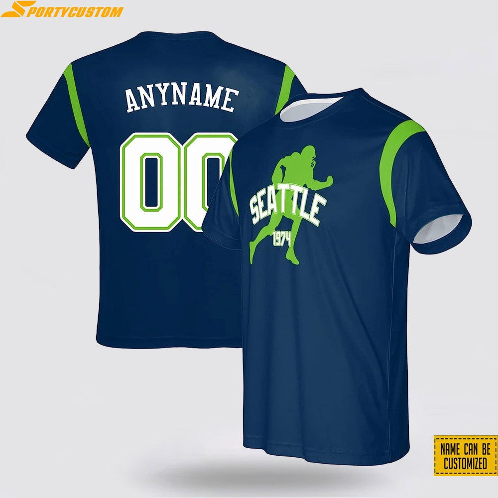 Seattle Seahawks Player Custom Name & Number All Over Printed T-Shirt - Navy