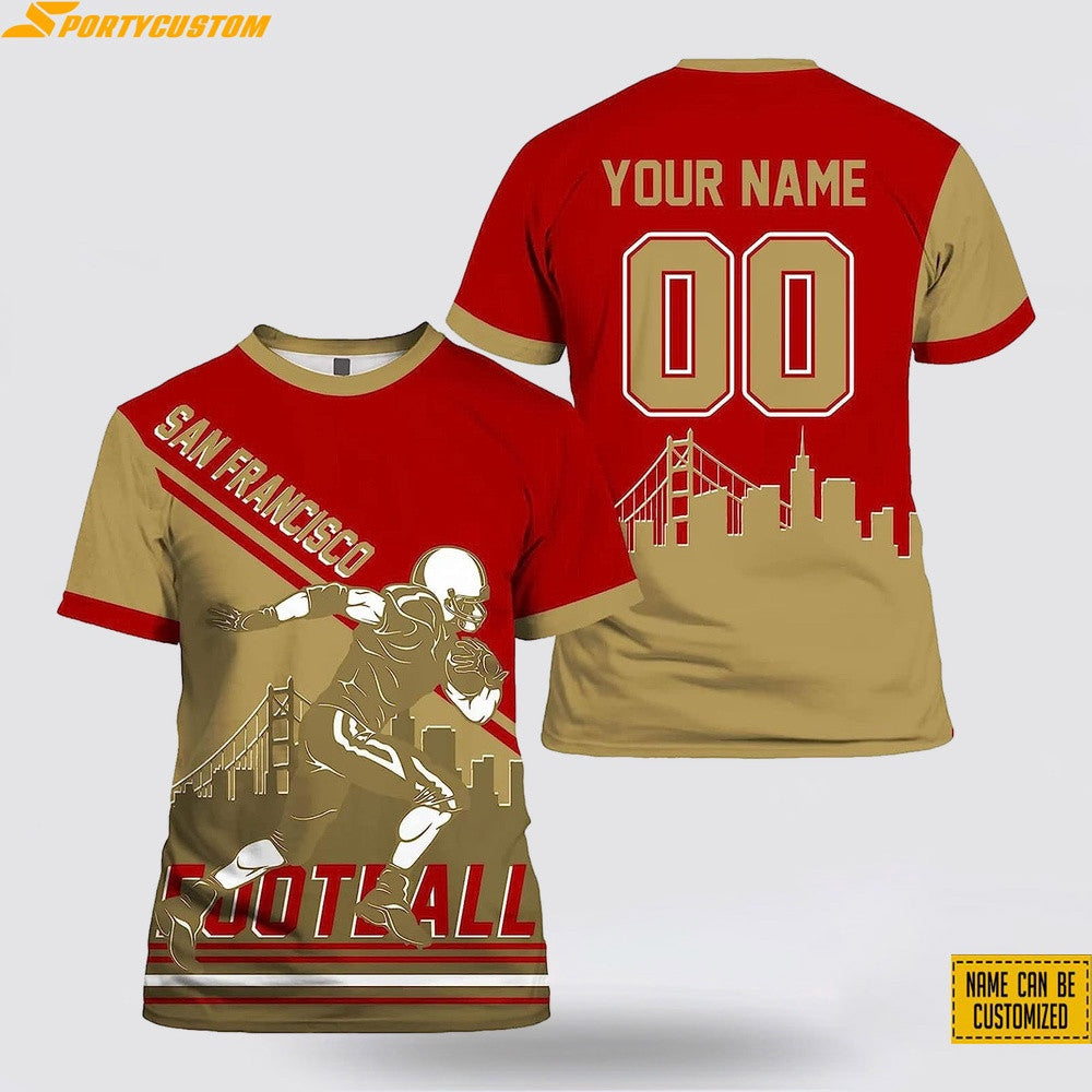 San Francisco 49ers Player Custom Name & Number All Over Printed T-Shirt - Red/Gold