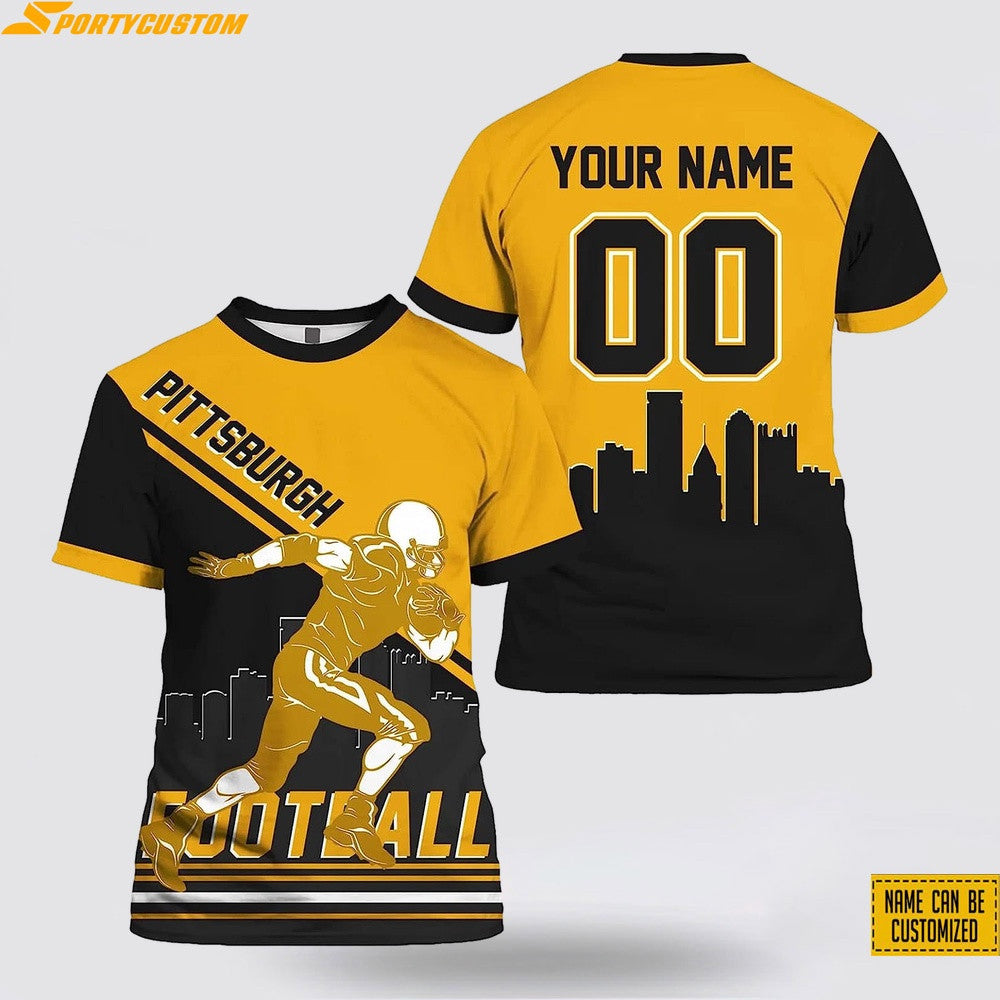 Pittsburgh Steelers Player Custom Name & Number All Over Printed T-Shirt - Gold/Black