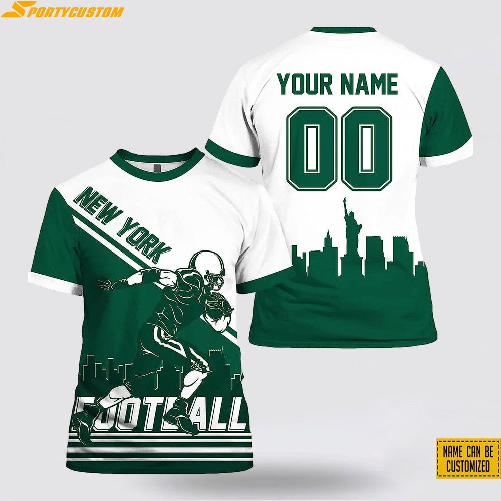 New York Jets Player Custom Name & Number All Over Printed T-Shirt - Green/White