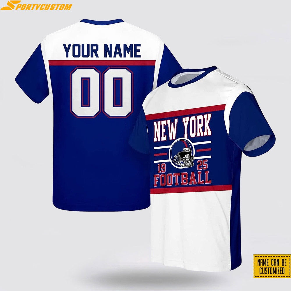New York Giants Helmet Football Custom Name & Number All Over Printed T-Shirt - White/Navy