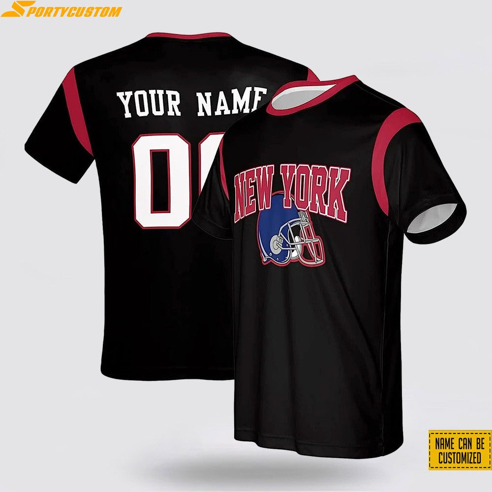 New York Giants Helmet Custom Name & Number All Over Printed T-Shirt - Black