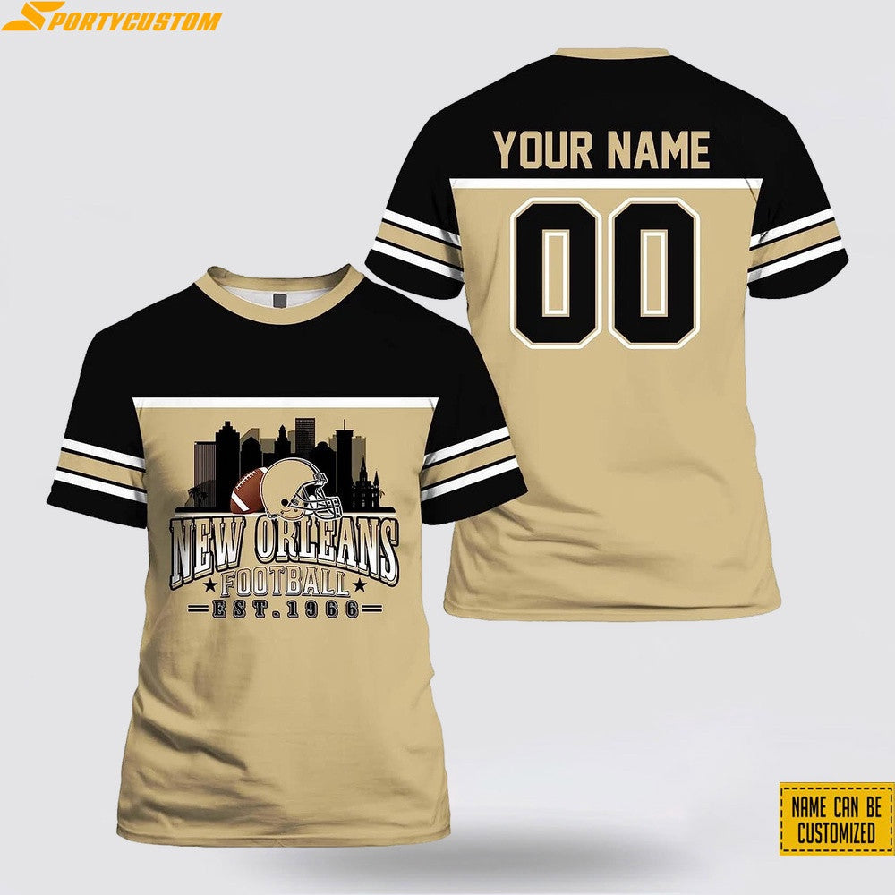 New Orleans Saints City Custom Name & Number All Over Printed T-Shirt - Black/Beige