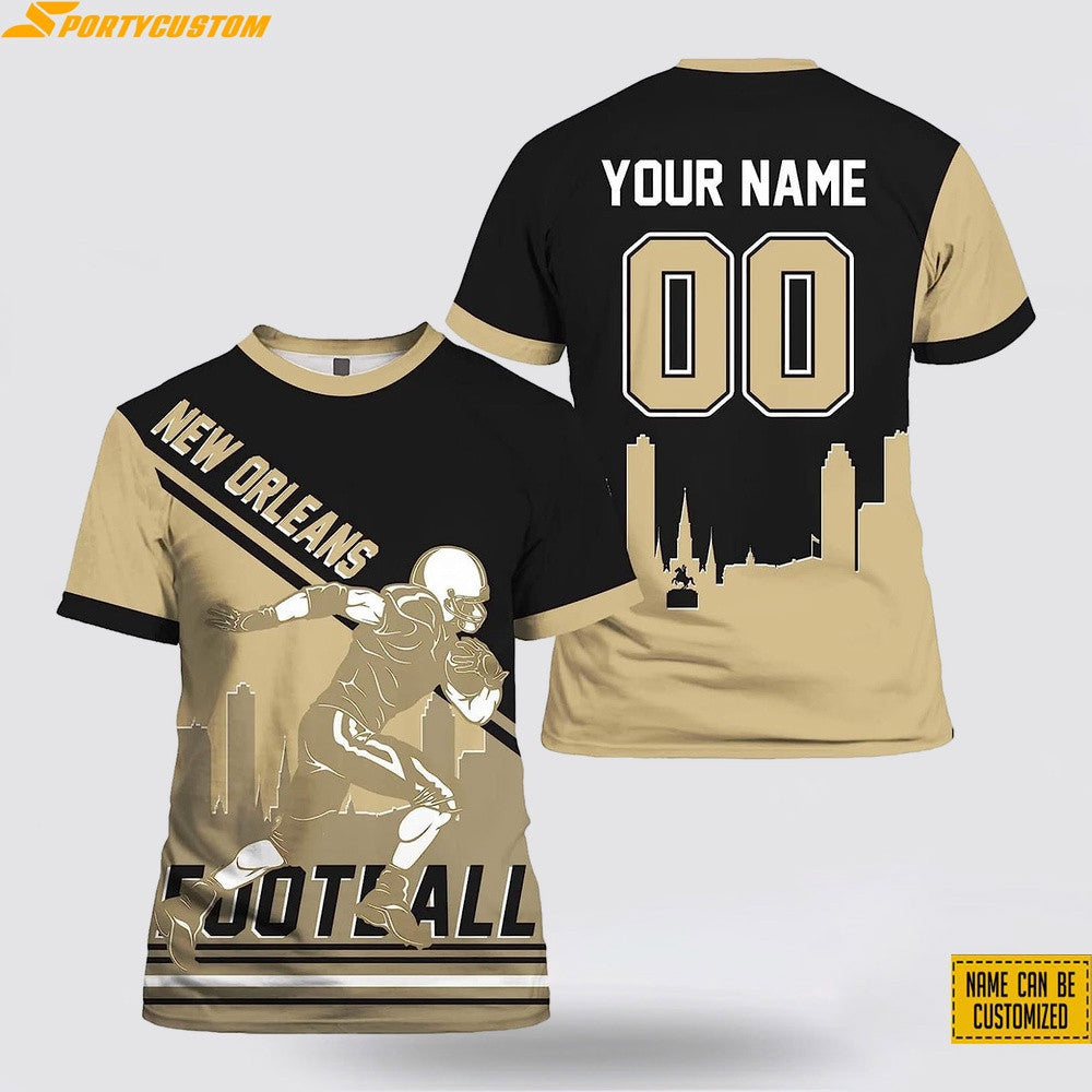 New Orleans Saints Player Custom Name & Number All Over Printed T-Shirt - Black/Beige