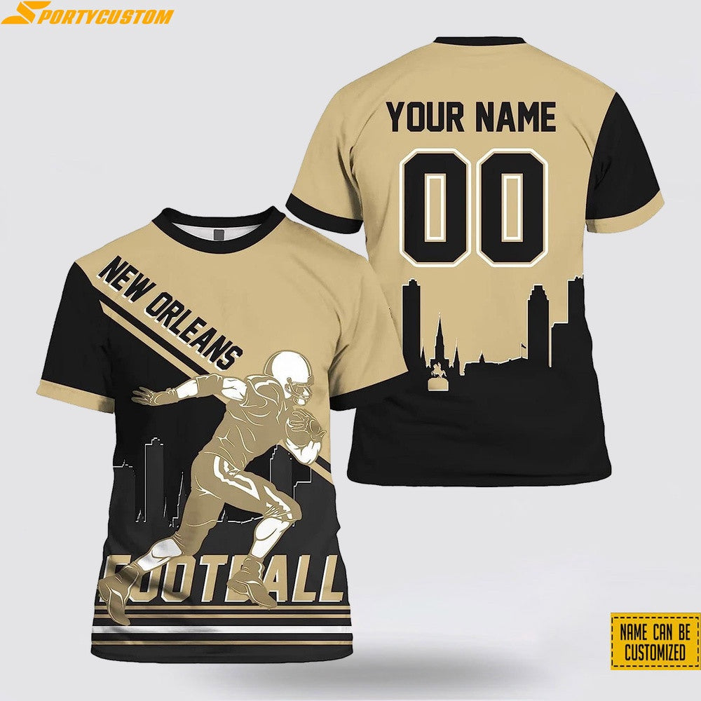 New Orleans Saints Player Custom Name & Number All Over Printed T-Shirt - Beige/Black