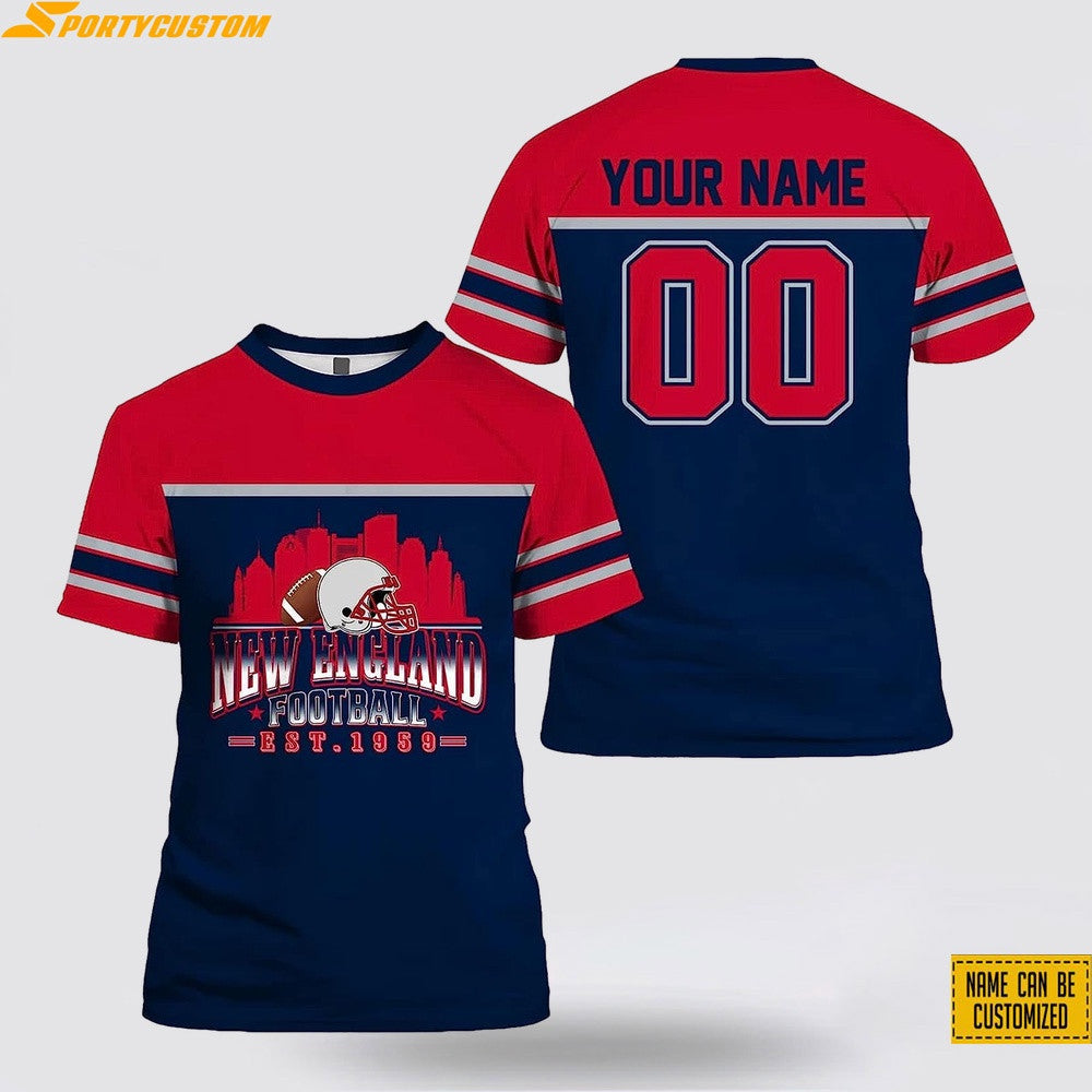 New England Patriots City Custom Name & Number All Over Printed T-Shirt - Red/Navy