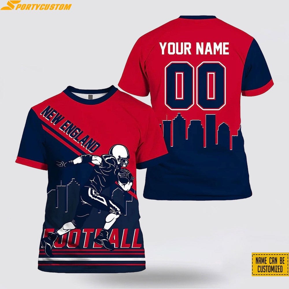 New England Patriots Player Custom Name & Number All Over Printed T-Shirt - Red/Navy