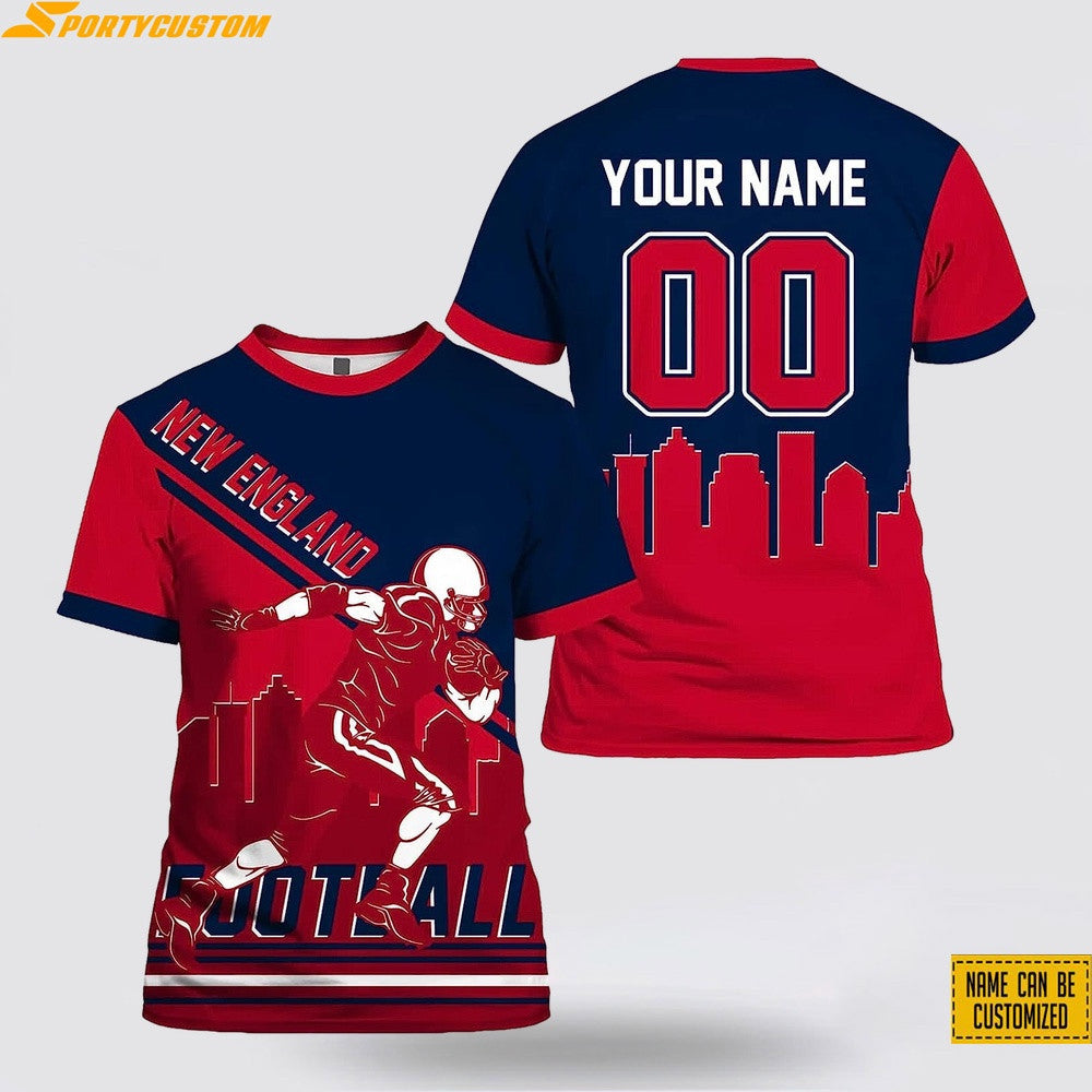 New England Patriots Player Custom Name & Number All Over Printed T-Shirt - Navy/Red