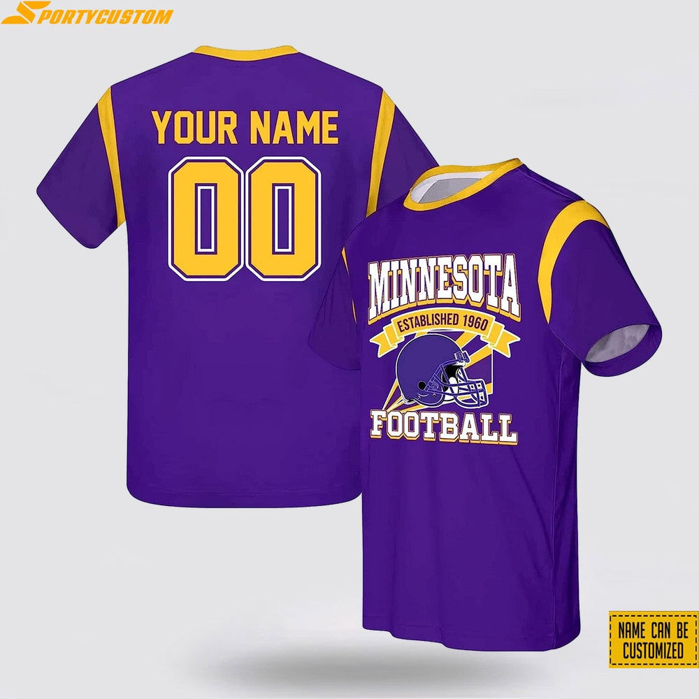 Minnesota Vikings Helmet Football Custom Name & Number All Over Printed T-Shirt - Purple