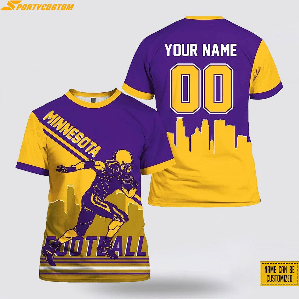 Minnesota Vikings Player Custom Name & Number All Over Printed T-Shirt - Purple/Gold