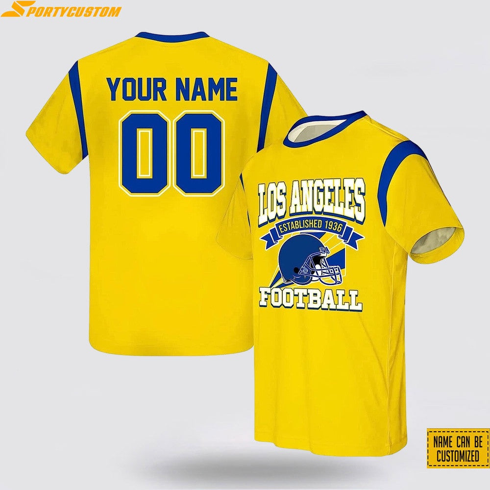 Los Angeles Rams Helmet Football Custom Name & Number All Over Printed T-Shirt - Yellow