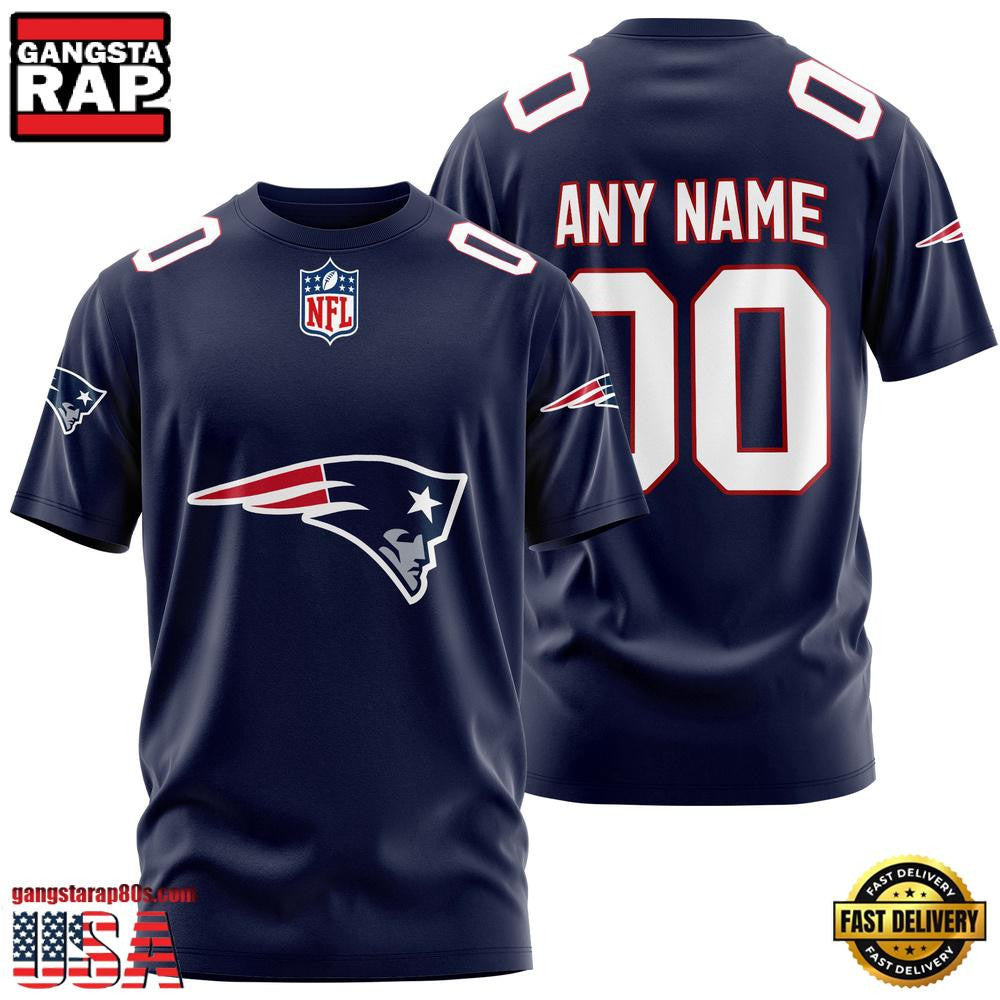 New England Patriots Team Sport Custom Name & Number All Over Printed T-Shirt - Navy