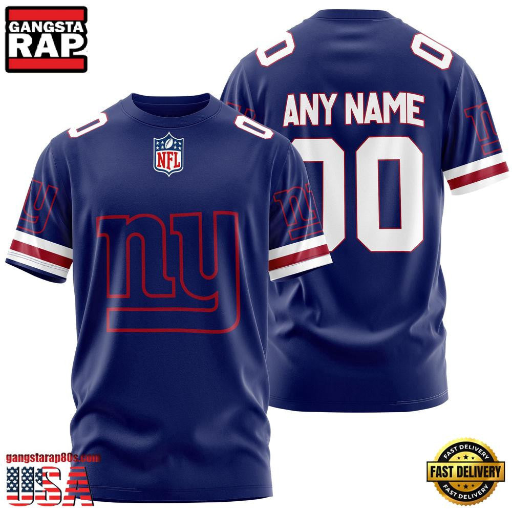 New York Giants Team Sport Custom Name & Number All Over Printed T-Shirt - Blue