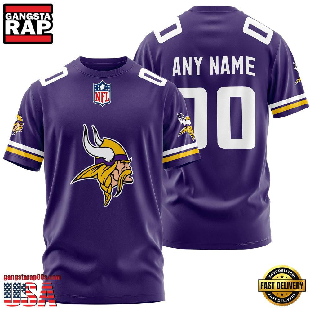 Minnesota Vikings Team Sport Custom Name & Number All Over Printed T-Shirt - Purple