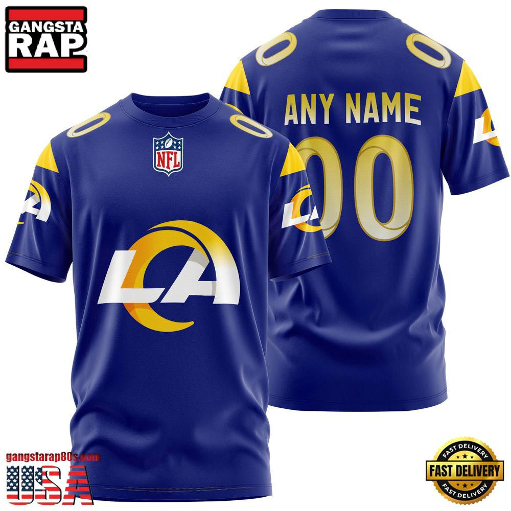 Los Angeles Rams Team Sport Custom Name & Number All Over Printed T-Shirt - Royal