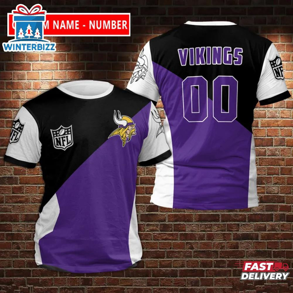 Minnesota Vikings Sport Custom Name & Number All Over Printed T-Shirt - Black/Purple/White