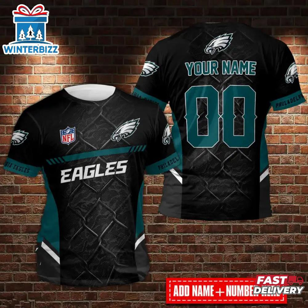 Philadelphia Eagles Custom Name & Number All Over Printed T-Shirt - Black