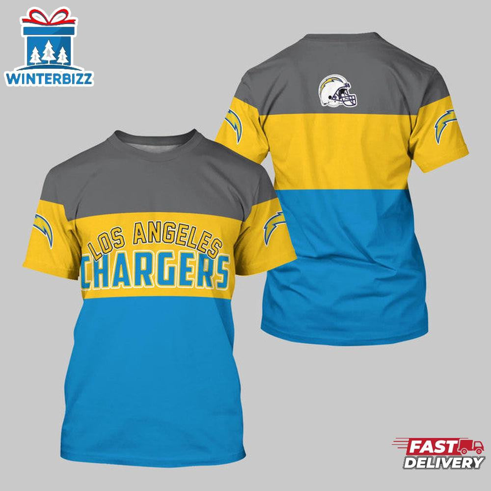 Los Angeles Chargers Player Sport All Over Printed T-Shirt - Gray/Gold/Blue