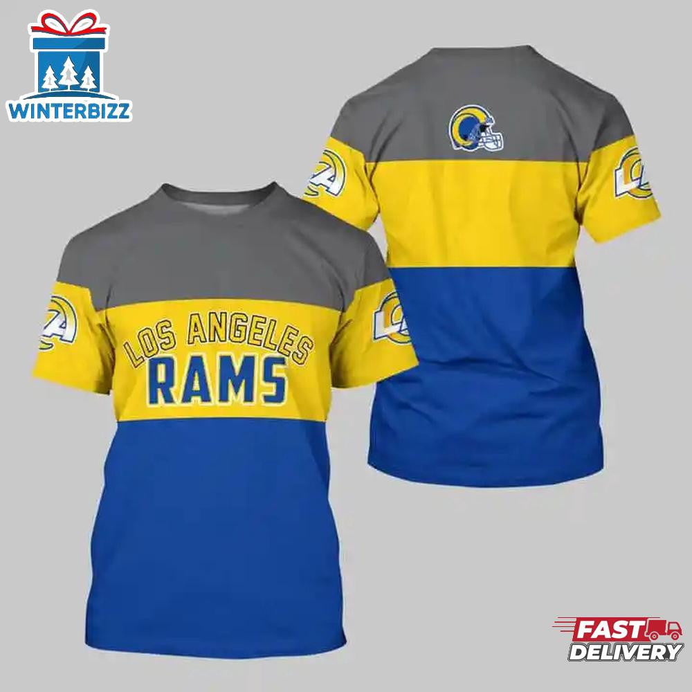 Los Angeles Rams Player Sport All Over Printed T-Shirt - Gray/Gold/Blue