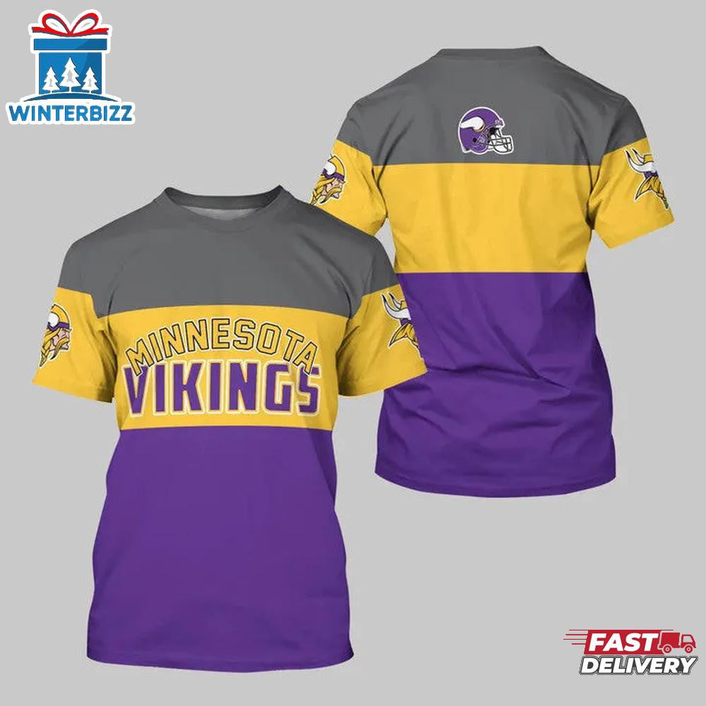 Minnesota Vikings Player Sport All Over Printed T-Shirt - Gray/Gold/Purple