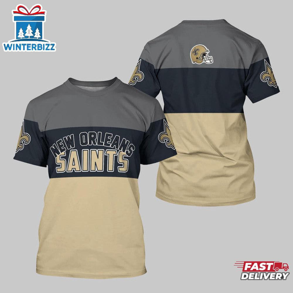 New Orleans Saints Logo Team All Over Printed T-Shirt - Gray/Black/Cream