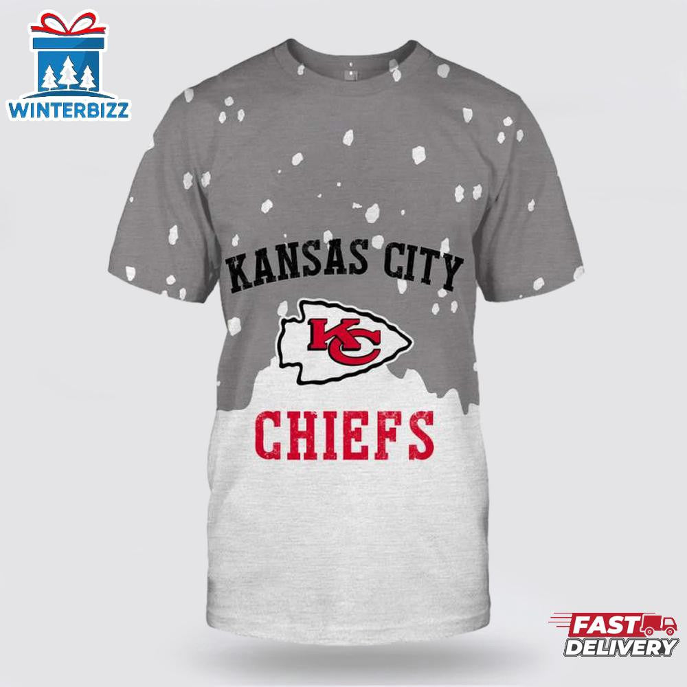 Kansas City Chiefs Snowy All Over Printed T-Shirt - Gray