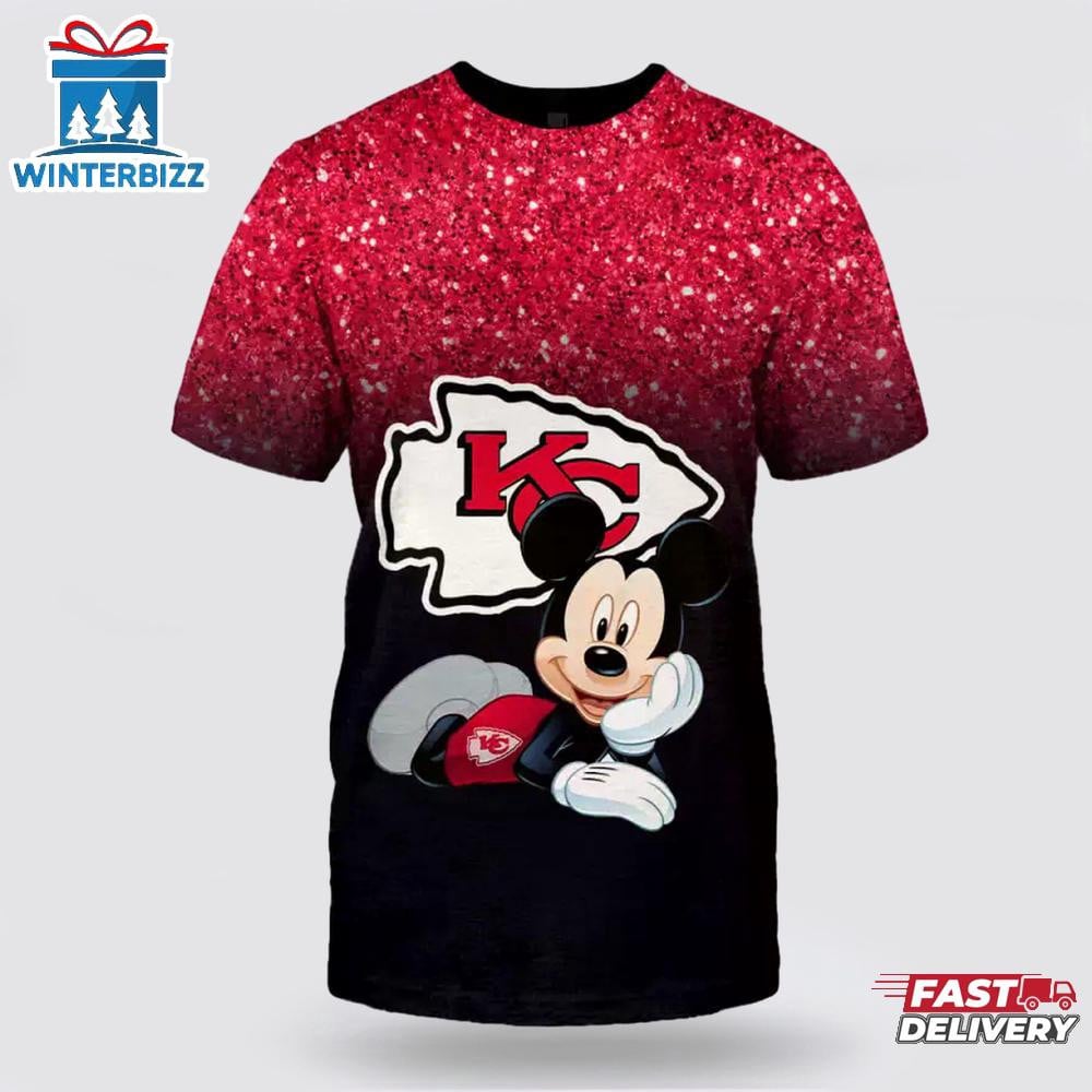Kansas City Chiefs Mickey All Over Printed T-Shirt - Black