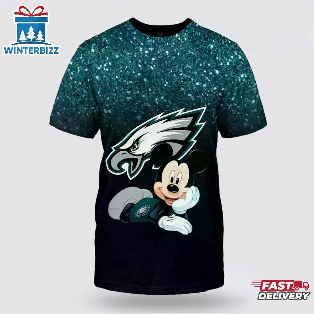 Philadelphia Eagles Mickey All Over Printed T-Shirt - Black